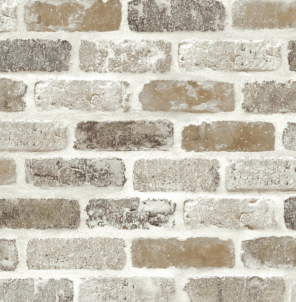 Malibu Ps Washed Brick Industrial Brick - Tanned Leather & Pewter | Peel and Stick Removable Wallcovering
