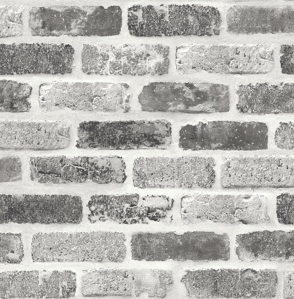 Malibu Ps Gray Washed Brick Industrial Brick - Soft Gray & Charcoal | Peel and Stick Removable Wallcovering