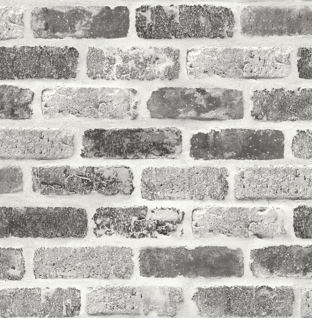 Malibu PS Gray Washed Brick Industrial Brick - Soft Gray & Charcoal | Peel and Stick Removable Wallpaper