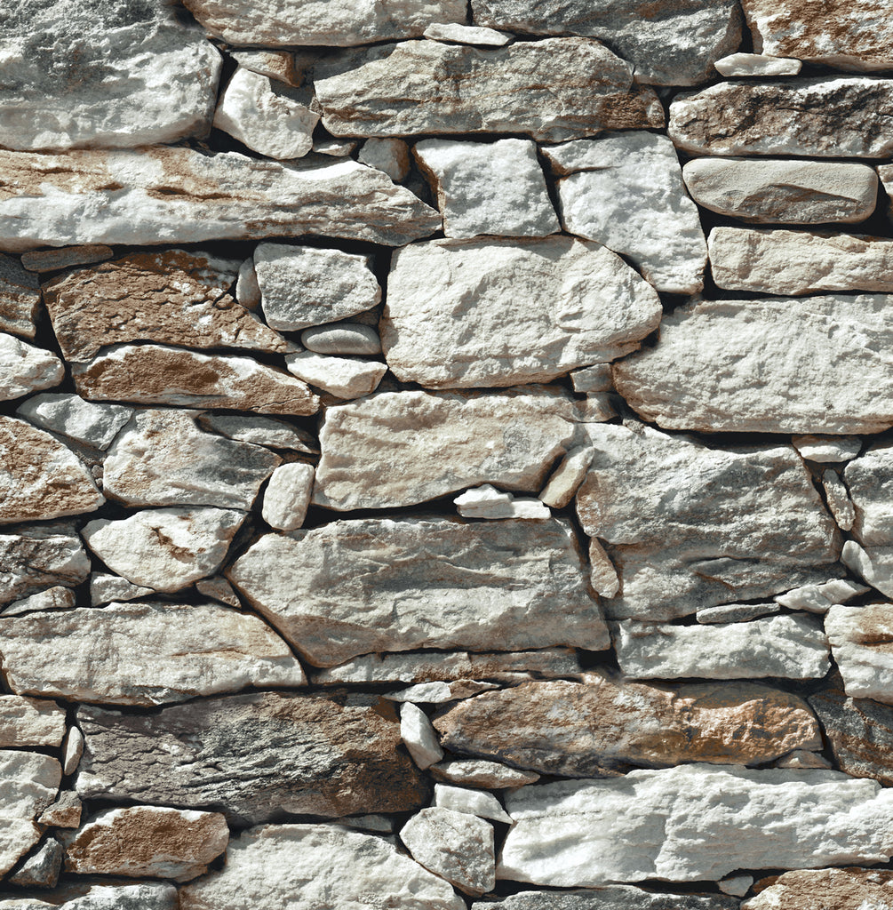 Malibu PS Stone Wall Contemporary Stone - Brown & Gray | Peel and Stick Removable Wallpaper