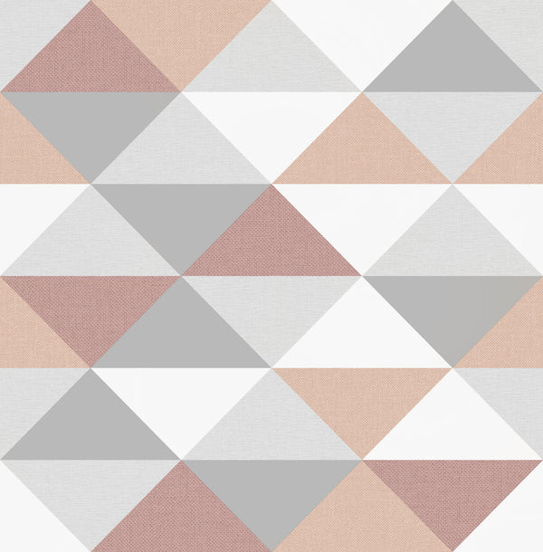 Malibu Ps Mod Triangles Contemporary Geometric - Pink & Metallic Silver | Peel and Stick Removable Wallcovering