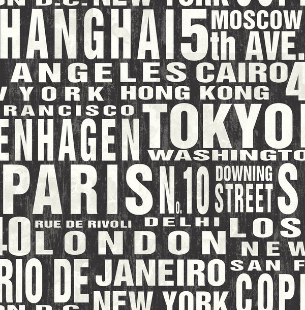 Malibu Ps Around the World Contemporary Abstract - Black & White | Peel and Stick Removable Wallcovering