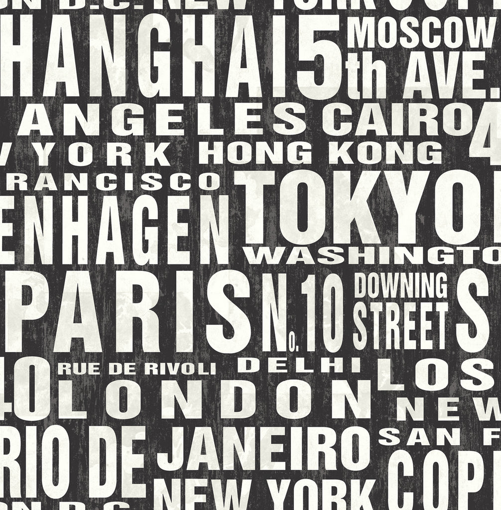 Malibu PS Around the World Contemporary Abstract - Black & White | Peel and Stick Removable Wallpaper