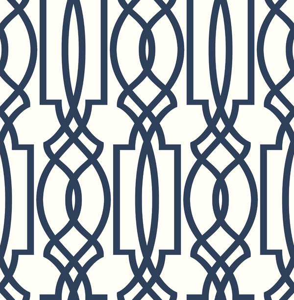 Malibu Ps Navy Deco Lattice Contemporary Lattice - Navy & White | Peel and Stick Removable Wallcovering