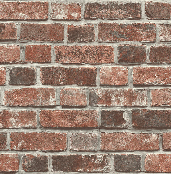 Malibu Ps Distressed Red Brick Industrial Brick - Red & Charcoal | Peel and Stick Removable Wallcovering