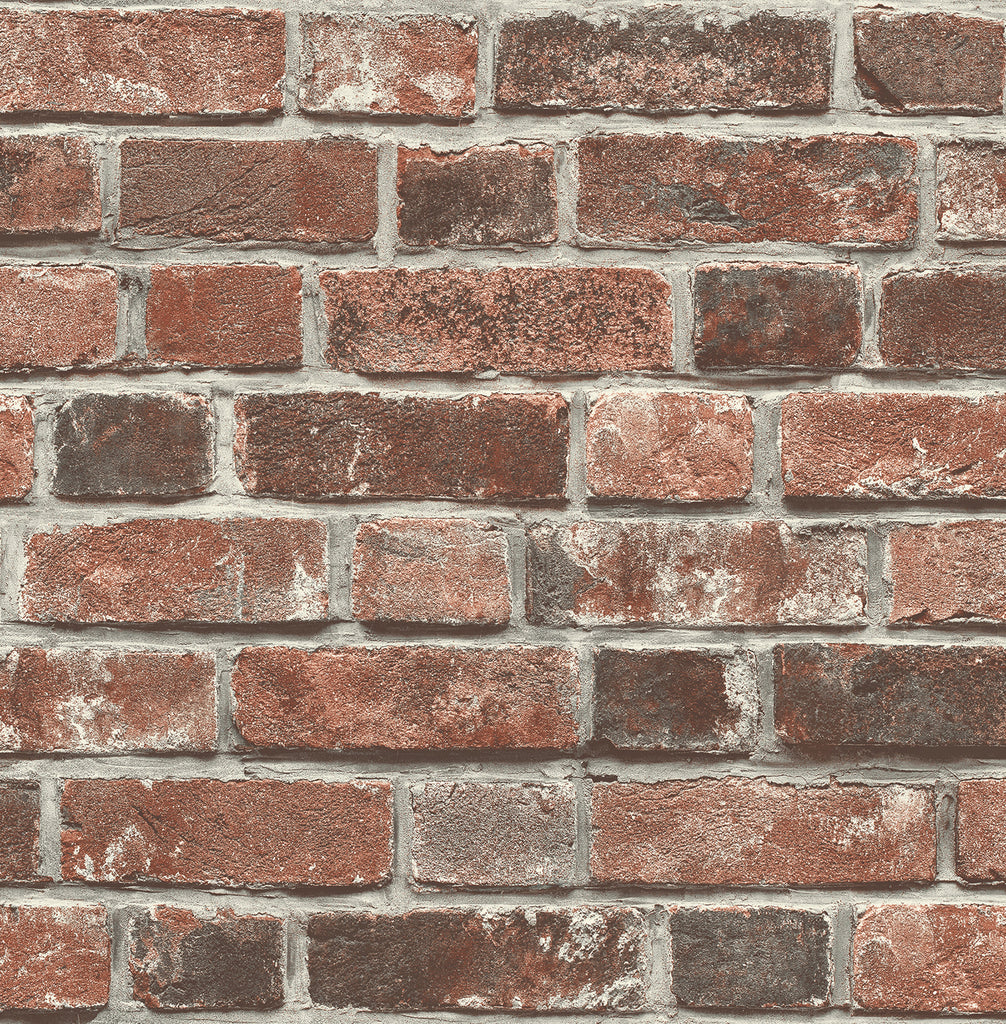 Malibu PS Distressed Red Brick Industrial Brick - Red & Charcoal | Peel and Stick Removable Wallpaper