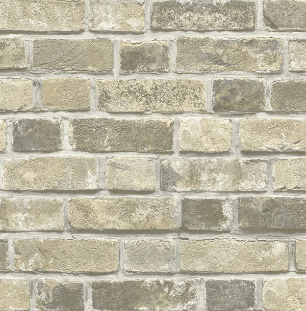 Malibu Ps Distressed Neutral Brick Industrial Brick - Gray & Tan | Peel and Stick Removable Wallcovering