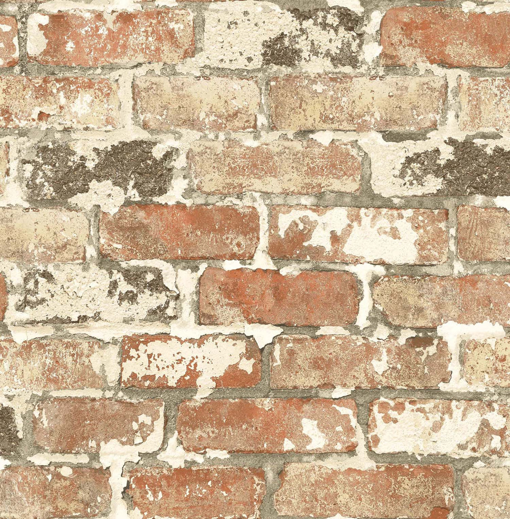 Malibu PS Weathered Red Brick Industrial Brick - Red Brick & Charcoal | Peel and Stick Removable Wallpaper