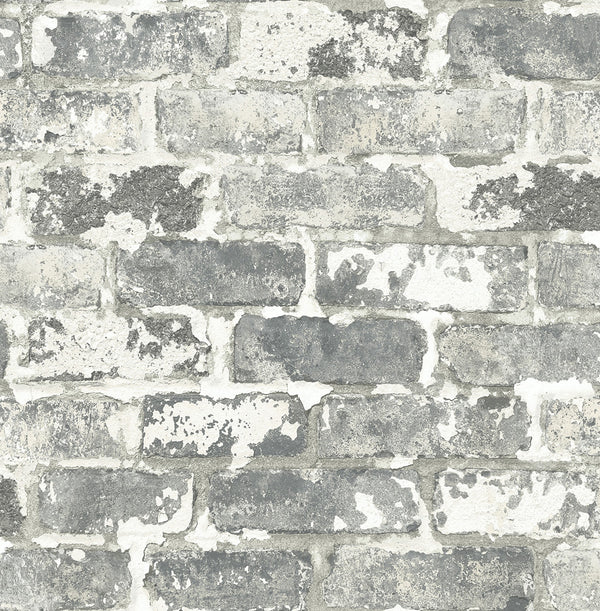 Malibu Ps Weathered Gray Brick Industrial Brick - Gray & Ivory | Peel and Stick Removable Wallcovering