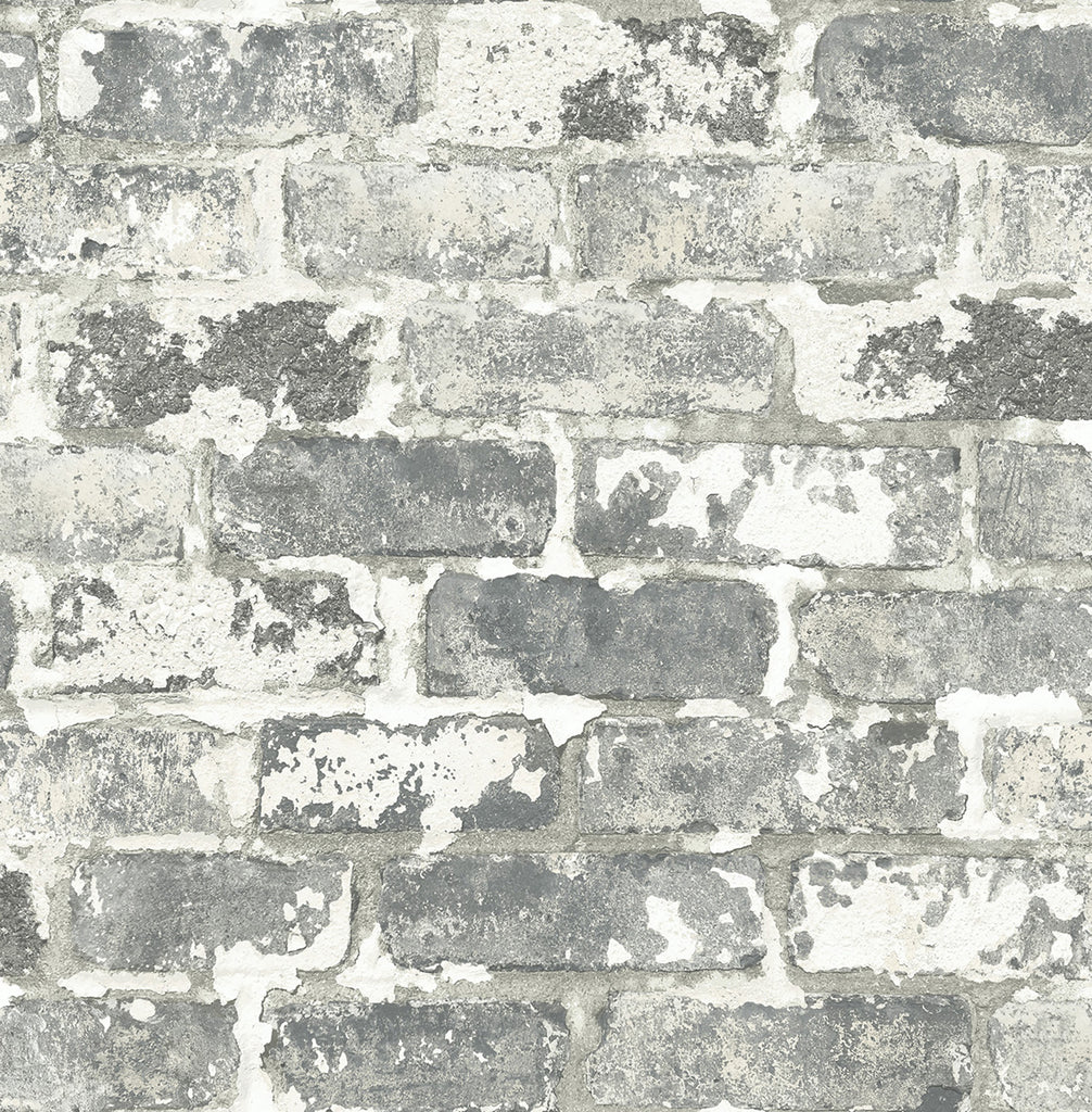 Malibu PS Weathered Gray Brick Industrial Brick - Gray & Ivory | Peel and Stick Removable Wallpaper