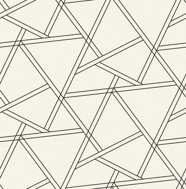 Malibu Ps Railroad Geometric Contemporary Geometric - Pearl Shimmer & Ebony | Peel and Stick Removable Wallcovering