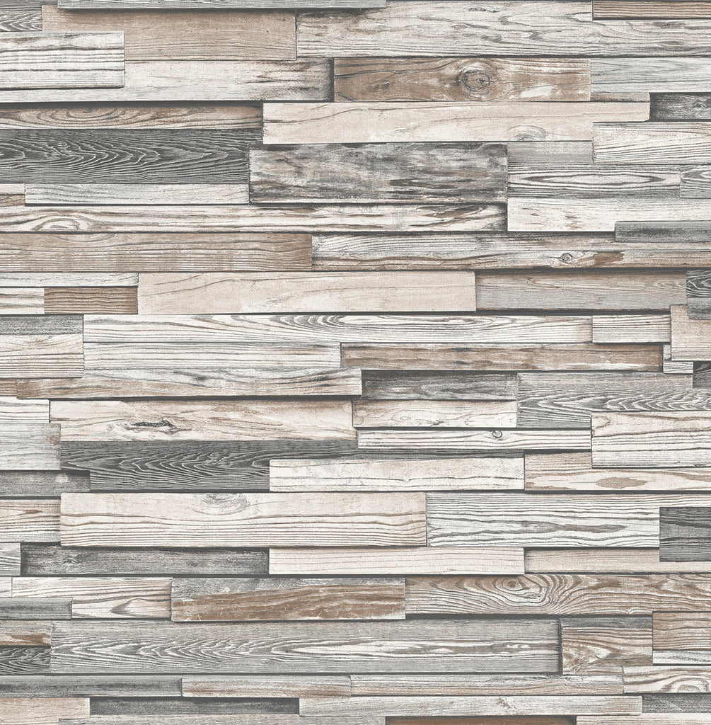 Malibu PS Reclaimed Wood Plank Rustic Wood - Light Gray & Brown | Peel and Stick Removable Wallpaper