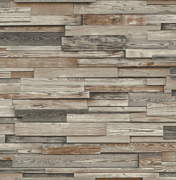 Malibu Ps Reclaimed Wood Plank Rustic Wood - Charcoal & Brown | Peel and Stick Removable Wallcovering