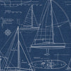 Malibu PS Yacht Club Coastal Illustration - Navy Blue | Peel and Stick Removable Wallpaper