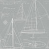 Malibu PS Yacht Club Coastal Illustration - Gray | Peel and Stick Removable Wallpaper