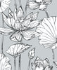 Malibu PS Lotus Floral Contemporary Floral - Gray & Ebony | Peel and Stick Removable Wallpaper