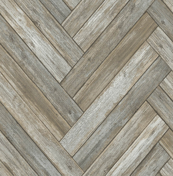 Malibu Ps Chevron Wood Rustic Wood - Taupe & Beige | Peel and Stick Removable Wallcovering