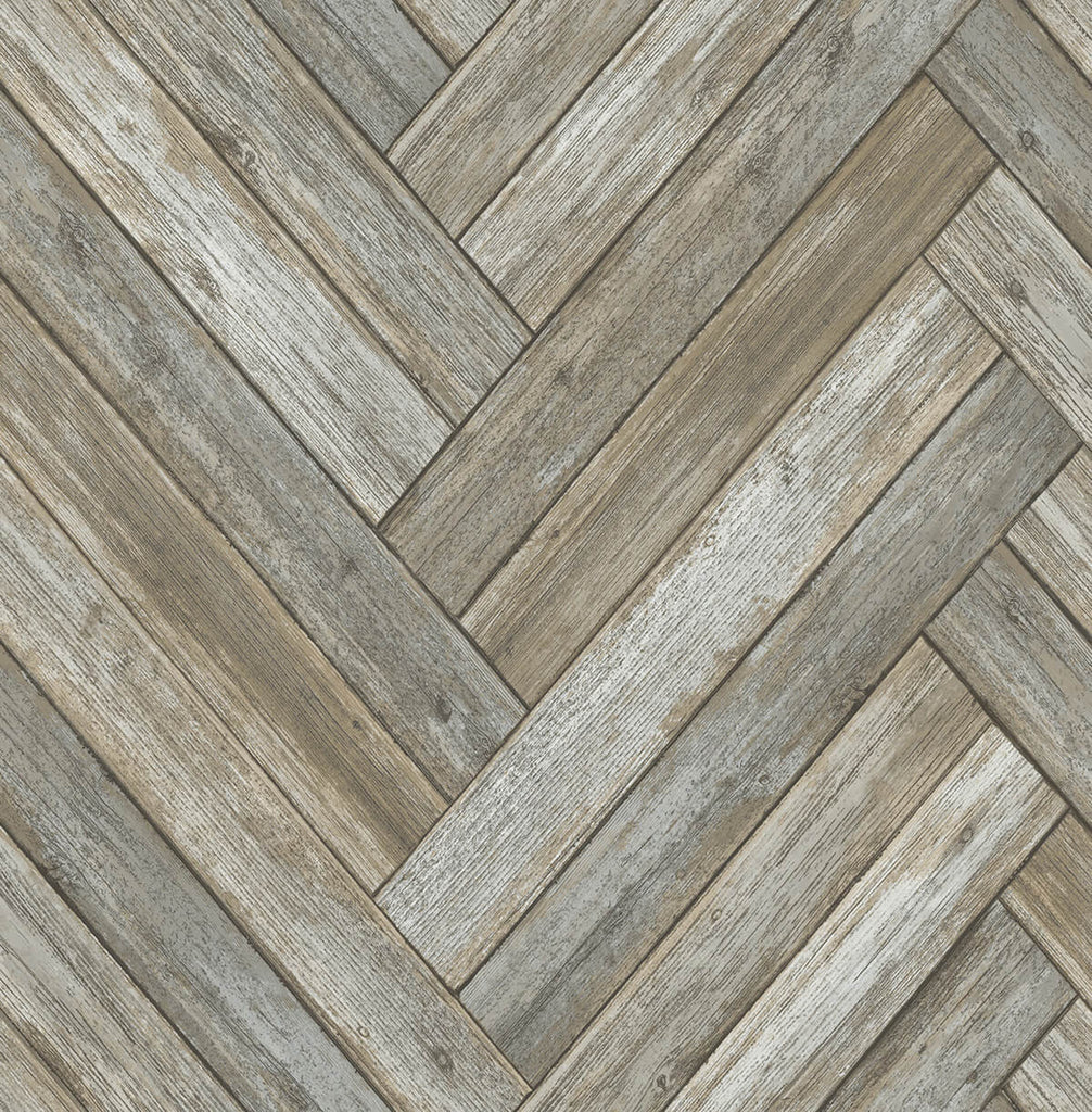 Malibu PS Chevron Wood Rustic Wood - Taupe & Beige | Peel and Stick Removable Wallpaper