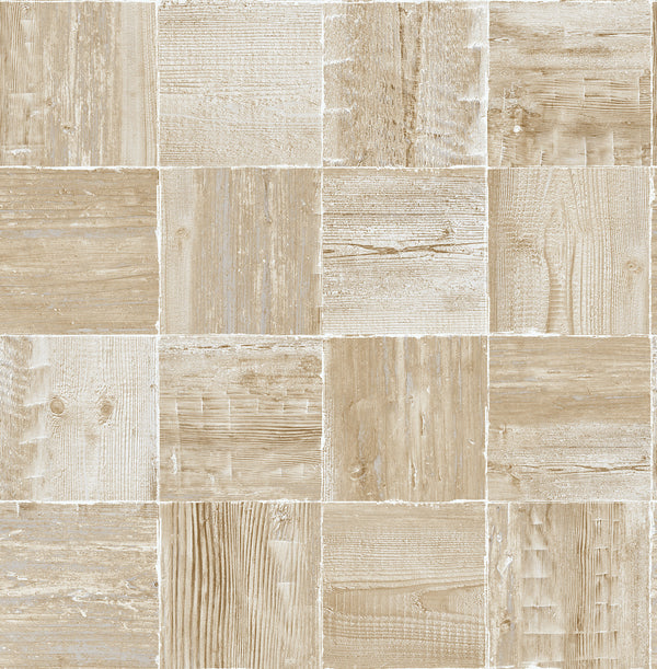 Malibu Ps Wood Block Contemporary Wood - Wheat | Peel and Stick Removable Wallcovering