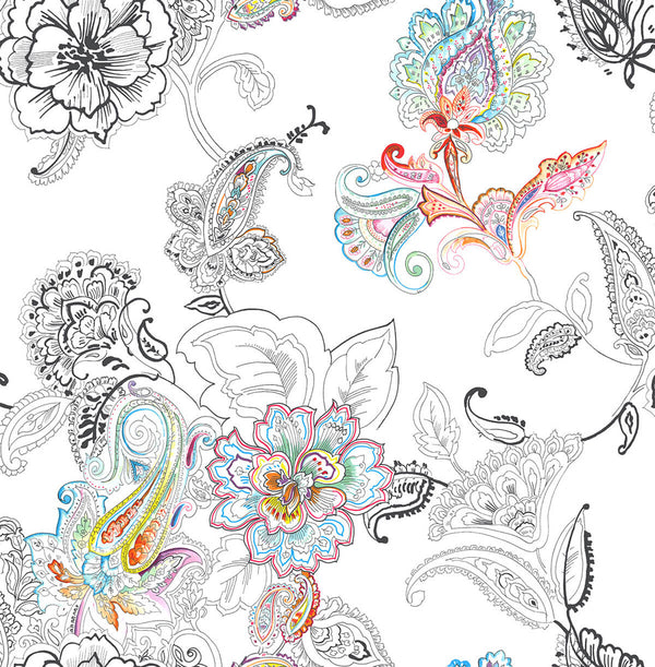 Malibu Ps Colorful Paisley Contemporary Paisley - Multicolored | Peel and Stick Removable Wallcovering
