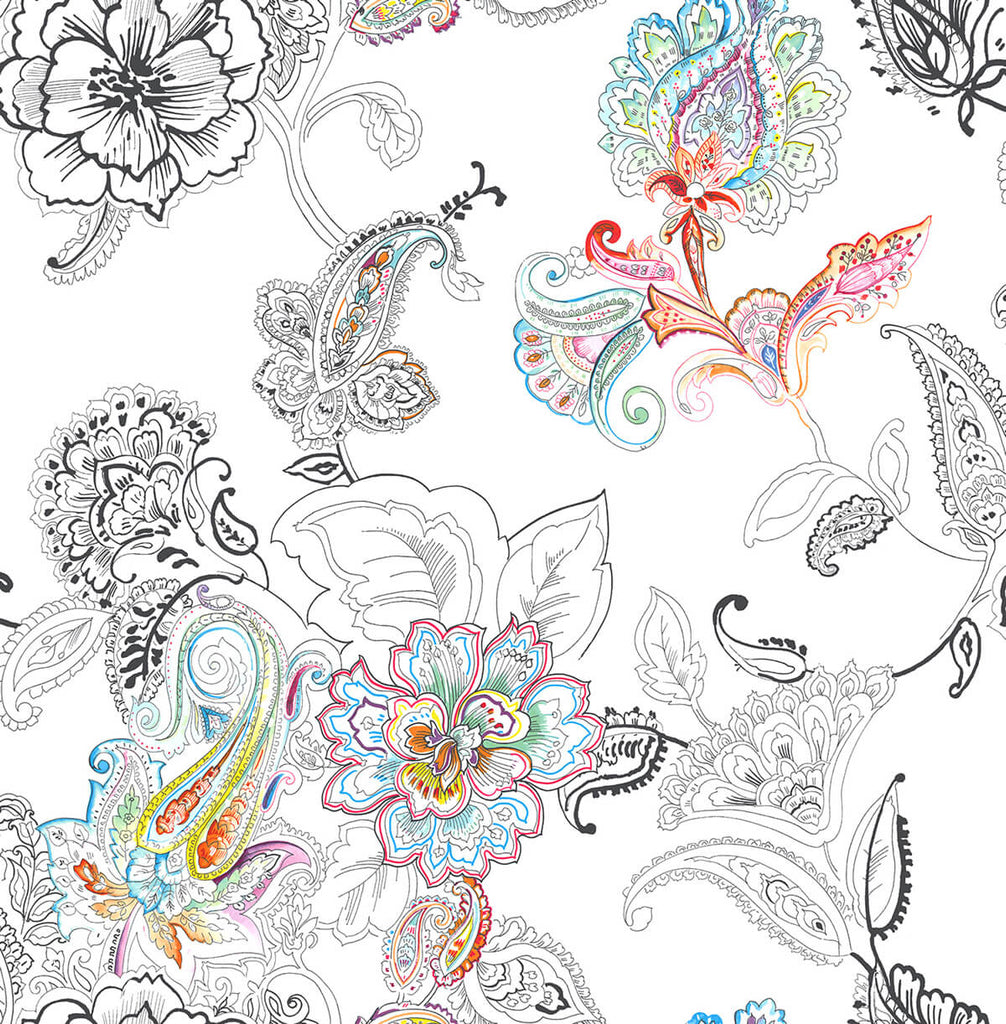 Malibu PS Colorful Paisley Contemporary Paisley - Multicolored | Peel and Stick Removable Wallpaper