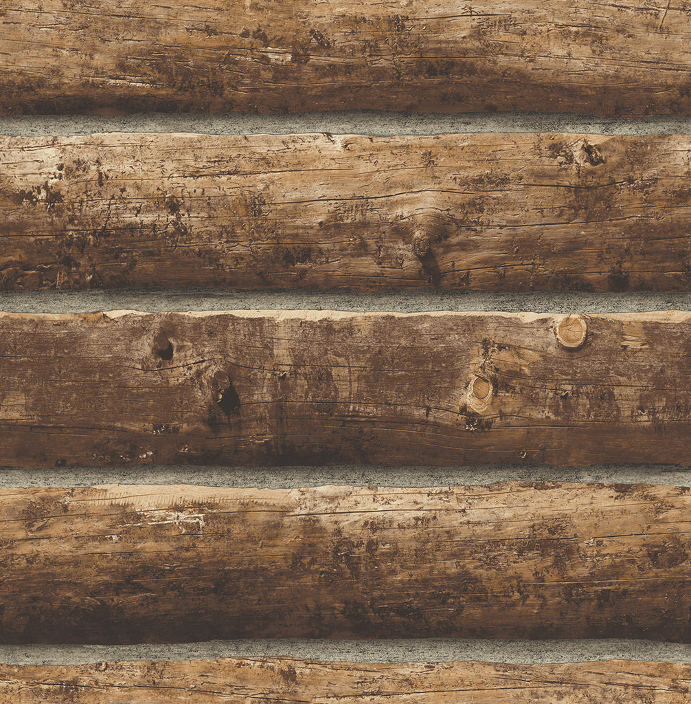Malibu PS Log Cabin Rustic Wood - Walnut | Peel and Stick Removable Wallpaper
