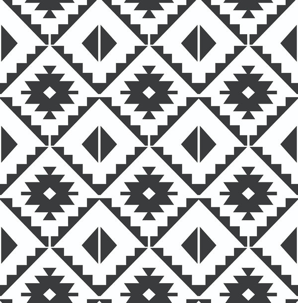 Malibu Ps Southwest Tile Southwestern Geometric - Black | Peel and Stick Removable Wallcovering