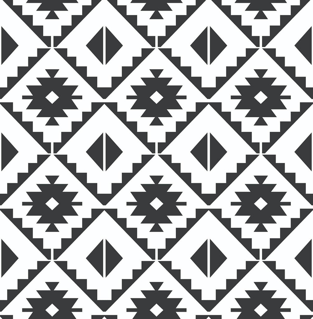 Malibu PS Southwest Tile Southwestern Geometric - Black | Peel and Stick Removable Wallpaper