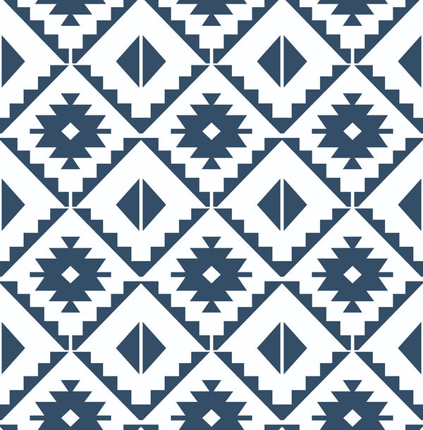 Malibu Ps Southwest Tile Southwestern Geometric - Navy Blue | Peel and Stick Removable Wallcovering