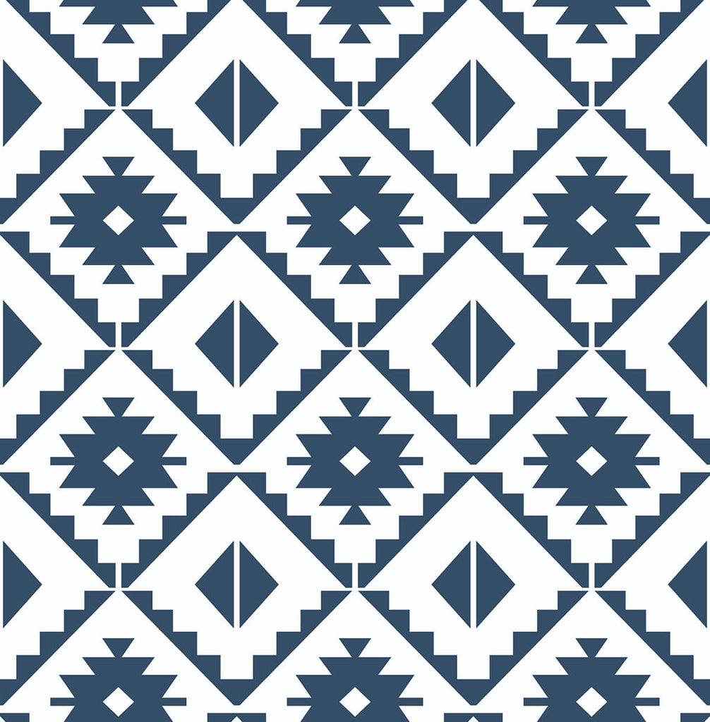 Malibu PS Southwest Tile Southwestern Geometric - Navy Blue | Peel and Stick Removable Wallpaper