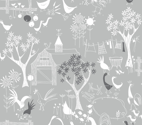 Malibu Ps Rise and Shine Scandinavian Farm - Grey | Peel and Stick Removable Wallcovering