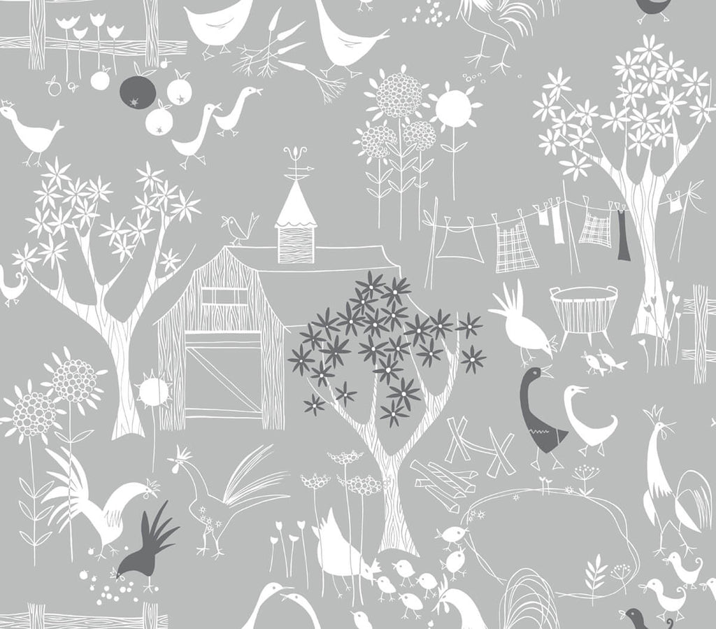 Malibu PS Rise and Shine Scandinavian Farm - Grey | Peel and Stick Removable Wallpaper