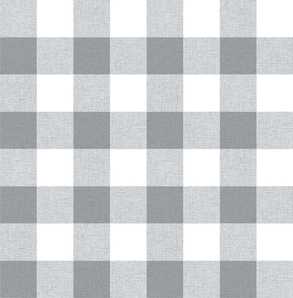 Malibu Ps Picnic Plaid Farmhouse Plaid - Gray & White | Peel and Stick Removable Wallcovering