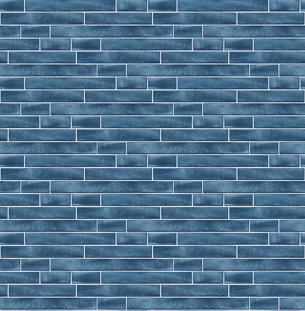 Malibu Ps Brushed Metal Tile Contemporary Tile - Denim Blue | Peel and Stick Removable Wallcovering