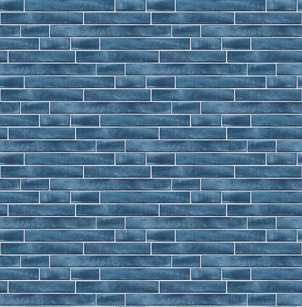 Malibu PS Brushed Metal Tile Contemporary Tile - Denim Blue | Peel and Stick Removable Wallpaper