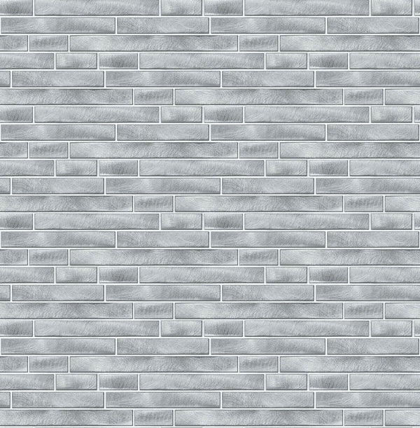 Malibu Ps Brushed Metal Tile Contemporary Tile - Silver | Peel and Stick Removable Wallcovering