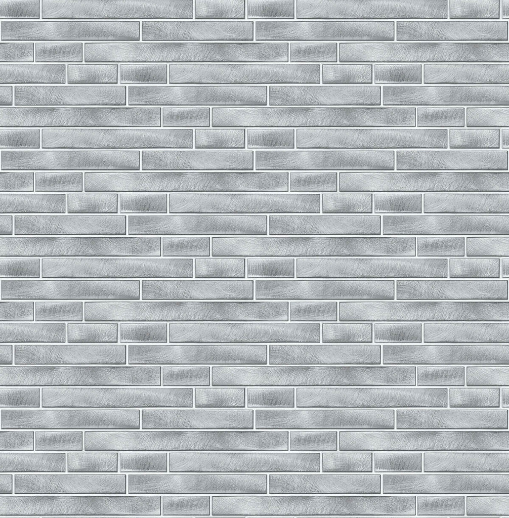 Malibu PS Brushed Metal Tile Contemporary Tile - Silver | Peel and Stick Removable Wallpaper