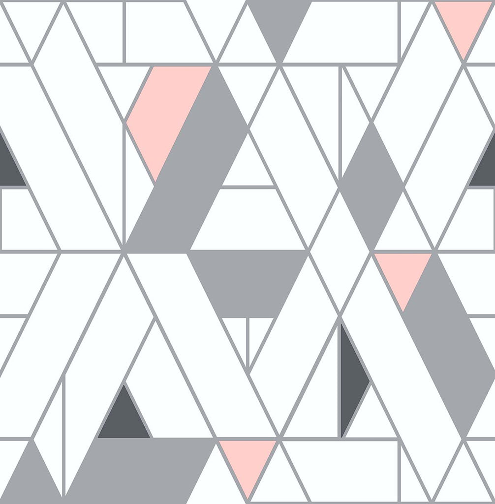 Malibu PS Kaleidoscope Mid-Century Modern Geometric - Pink & Charcoal | Peel and Stick Removable Wallpaper
