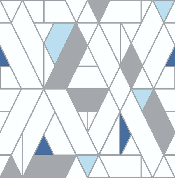 Malibu Ps Kaleidoscope Mid-Century Modern Geometric - Blue & Gray | Peel and Stick Removable Wallcovering