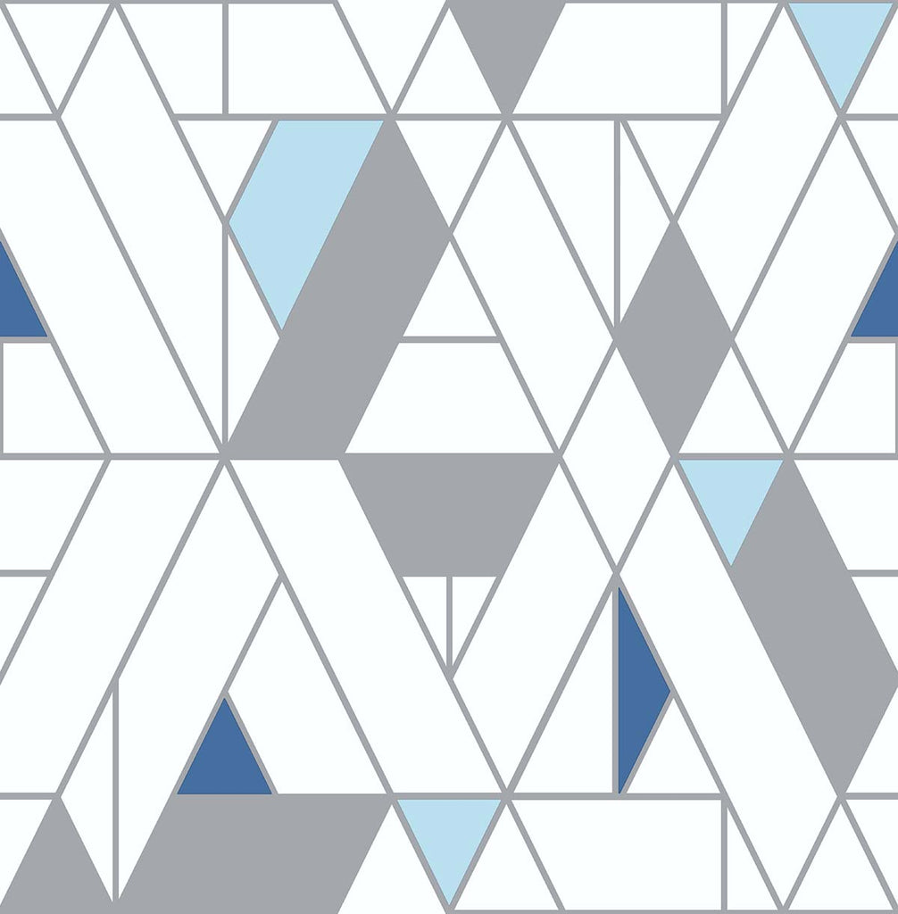Malibu PS Kaleidoscope Mid-Century Modern Geometric - Blue & Gray | Peel and Stick Removable Wallpaper