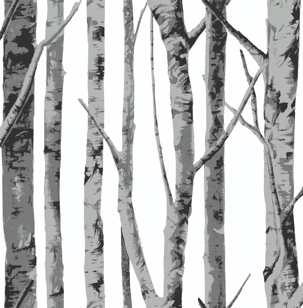 Malibu PS Birch Trees Contemporary Botanical - Monochrome | Peel and Stick Removable Wallpaper