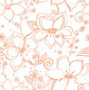 Malibu PS Linework Floral Contemporary Floral - Orange | Peel and Stick Removable Wallpaper