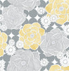 Malibu PS Retro Floral Vintage Floral - Yellow & Gray | Peel and Stick Removable Wallpaper
