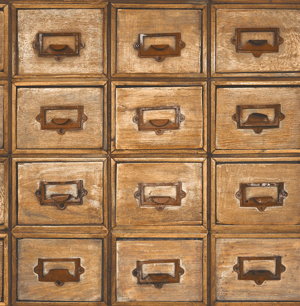 Malibu Ps Library Card Catalog Eclectic Wood - Tawny | Peel and Stick Removable Wallcovering