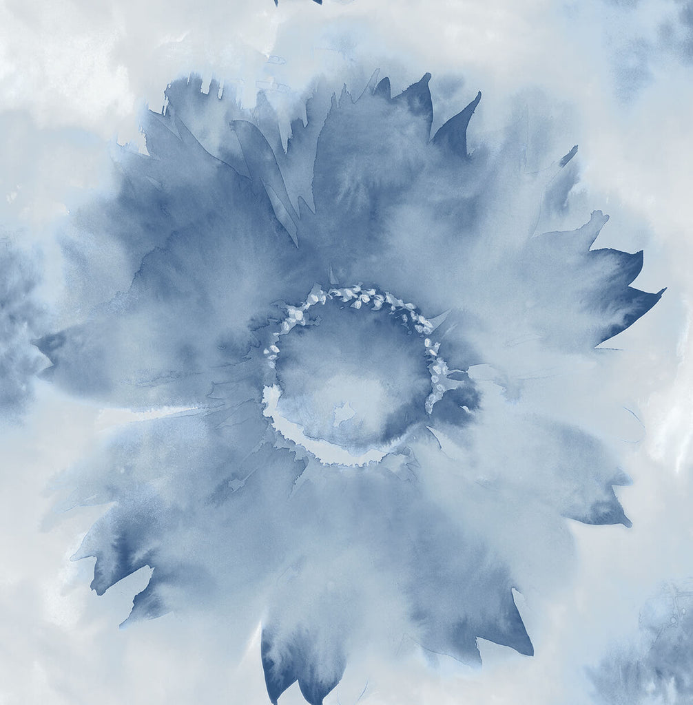 Malibu PS Watercolor Sunflower Contemporary Floral - Navy Blue | Peel and Stick Removable Wallpaper