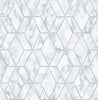Malibu PS Marble Tile Contemporary Geometric - Gray & Metallic Silver | Peel and Stick Removable Wallpaper
