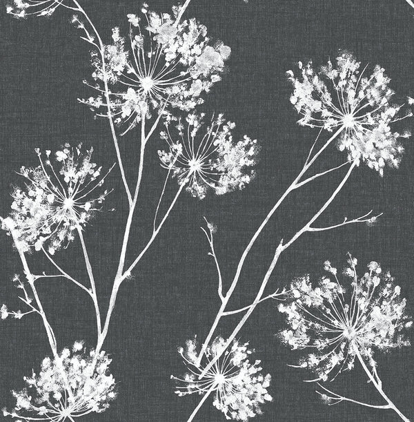 Malibu Ps One O'Clocks Traditional Botanical - Charcoal | Peel and Stick Removable Wallcovering