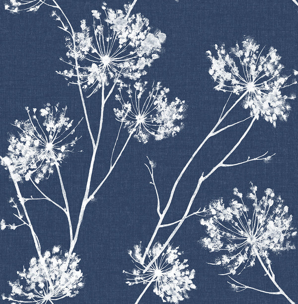 Malibu Ps One O'Clocks Traditional Botanical - Denim Blue | Peel and Stick Removable Wallcovering