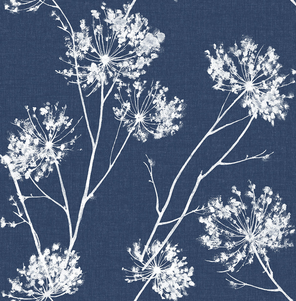 Malibu PS One O'Clocks Traditional Botanical - Denim Blue | Peel and Stick Removable Wallpaper