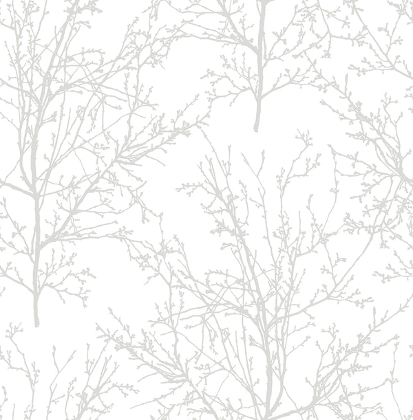 Malibu Ps Tree Branches Contemporary Botanical - Pearl Gray | Peel and Stick Removable Wallcovering